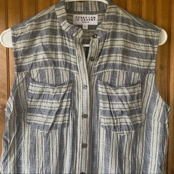 DEREK Lam 10 Crosby Striped Coastal Denim Silk Tank Top - Women Size Small - Picture 7 of 7